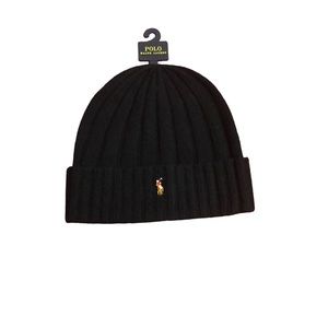 Polo Ralph Lauren Beanie Black Wool Blend Knit OS
